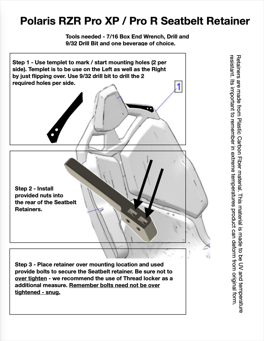 Polaris Pro XP / R seat belt retainers (2019 - 2025)